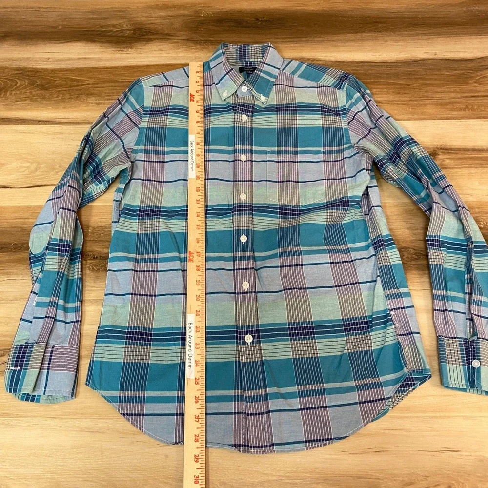 J Crew Summer Plaid Button Down Shirt Mens Small Blue‎ Teal Cotton